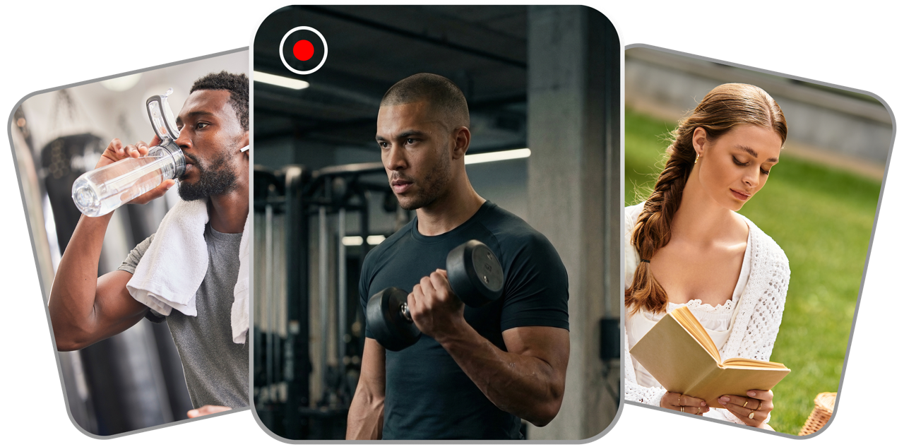 People building healthy habits - exercising, hydrating, reading